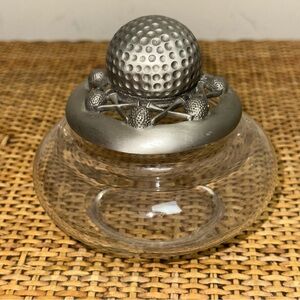 Vintage FORT USA Pewter Trinket Box Golf Ball And Tee Top Glass Bowl Masters